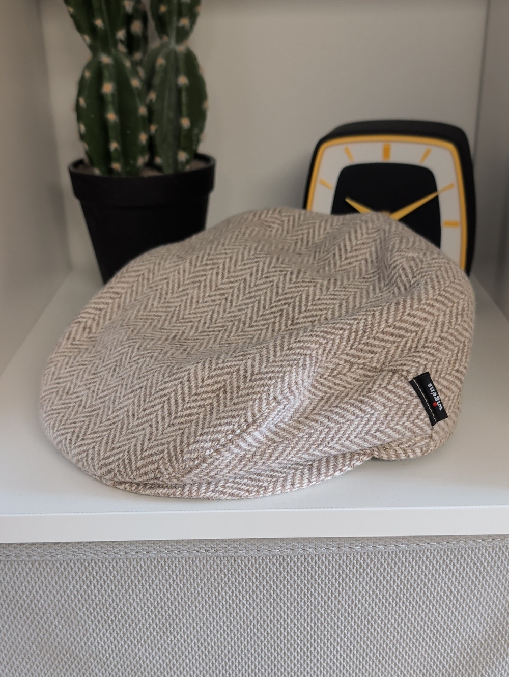 Beige Herringbone Flat Cap - Wigens Brand